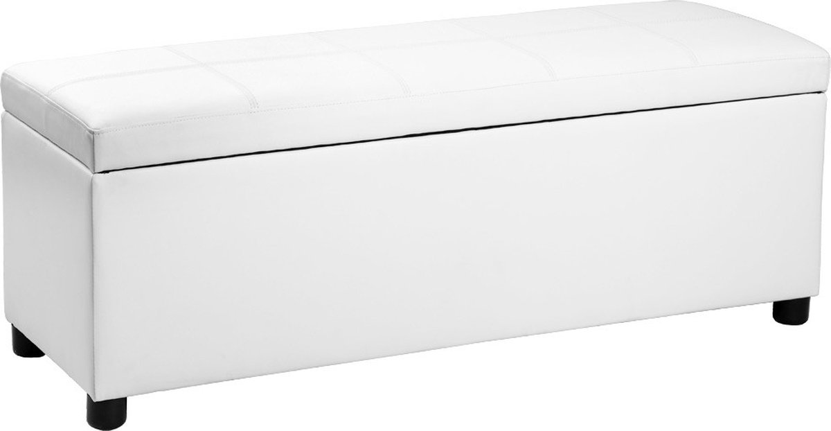 Opbergbank Royston - Bedbox - Opbergdoos - 119x38x45 cm - Kunstleer - Wit - Hout - Modern Design