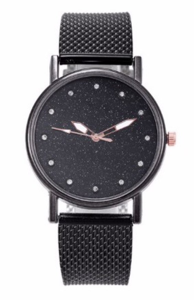 Hidzo Horloge Sterren Quartz Ø 37 mm - Zwart - Staal