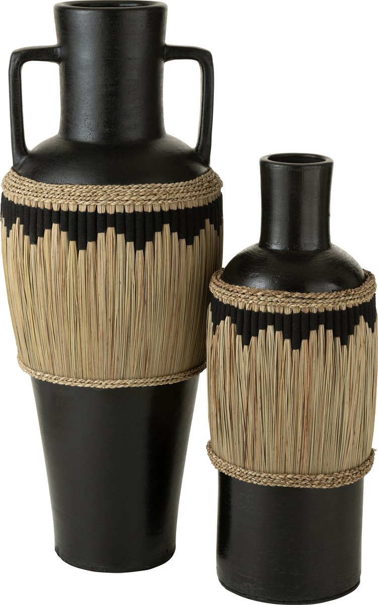 J-Line vaas Motief + Handvaten - terracotta/gras - zwart/naturel - 100 cm hoog