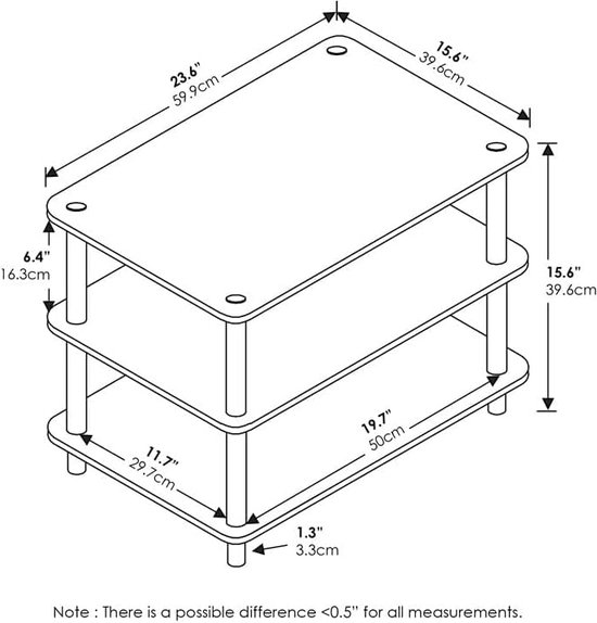 Seulement 3 couches, aucun outil Meuble TV, Meuble TV, table basse, Wit, 59,9 (largeur) x 39,6 (hauteur) x 39,6 (profondeur) cm