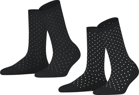 Esprit Fine Dot 2-Pack duurzaam organisch katoen multipack sokken dames zwart - Maat 35-38
