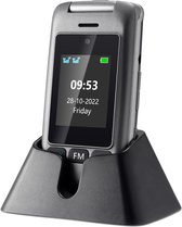 Artfone G6 - Senioren mobile telefoon Klaptelefoon - Ondersteund 2G + 3G + 4G - Grote Toetsen Mobiel - Met Simkaart Geleverd - Mobiele Telefoon Met Oplaadstation - Big button GSM - Grijs zwart met camera
