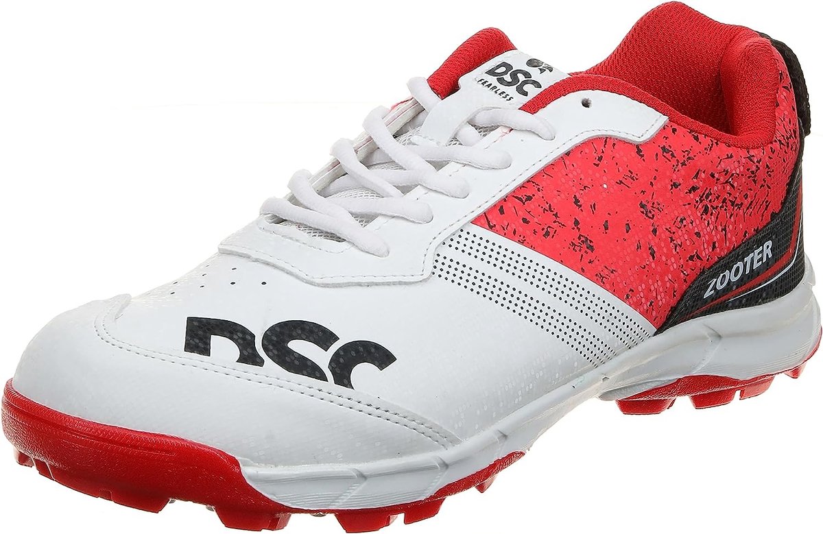 DSC Zooter Cricket Shoe for Men and Boys ( White/Red, Size-EURO 41 ) Material-Polyurethane | Highly Durable | Contemporary Design | Lightweight Outsole | Toe & Heel Protection | Ventilation Holes | Superior Cushioning
