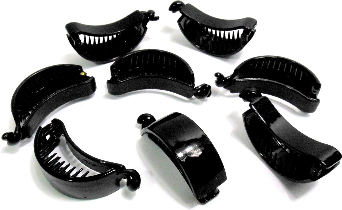 8 haarklemmen met sluitclip zwart