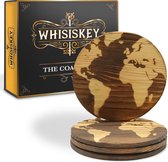 Whisiskey Wereldkaart Onderzetters - 4 Whisky Onderzetters - Onderzetters Voor Glazen - Coasters - Onderzetters Design - Whiskey Glazen - Cadeau voor Man & Vrouw - Cadeau