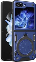 Magnetisch Hoesje Geschikt voor Samsung Galaxy Z Flip 5 | Kickstand Back Cover met Standaard | Hoesje met Ring | Beschermhoes met Magneet voor Auto Houder Blauw