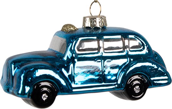 Clayre & Eef Kersthanger Auto 5 cm Blauw Glas Kerstboomversiering