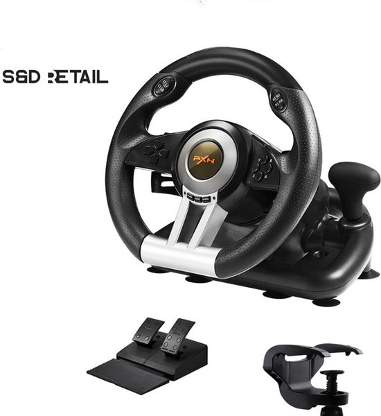 S&D Retail Racing Wheel - Volant de jeu avec Pédales et levier de vitesse - Volant  PS4... | bol