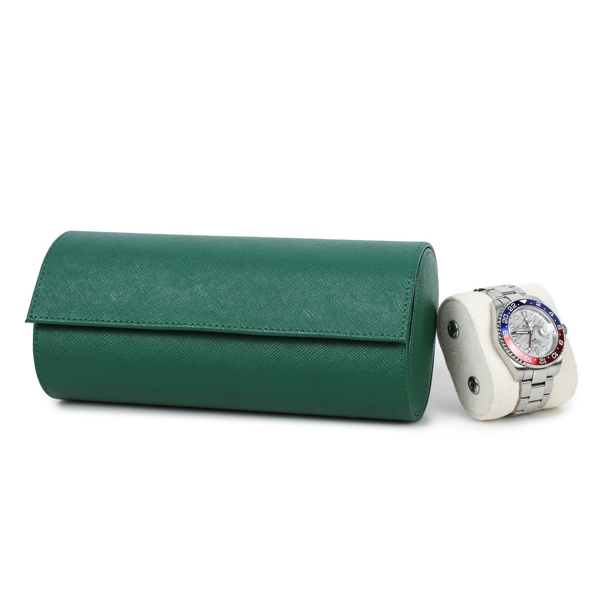 Timezone - Leren Watch roll voor 3 Horloges - Horloge Reisetui - Horloge Rol - Groen