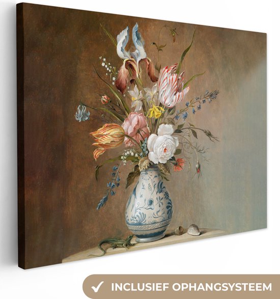 Schilderijen op canvas - Stilleven met bloemen oude meesters 40x30 - Kamer decoratie accessoires - Balthasar van der Ast schilderij woonkamer - Wanddecoratie slaapkamer - Muurdecoratie keuken - Wanddoek interieur - Woondecoratie huis