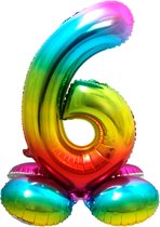 Folat - Cijfer 6 Rainbow met Standaard - 72 cm