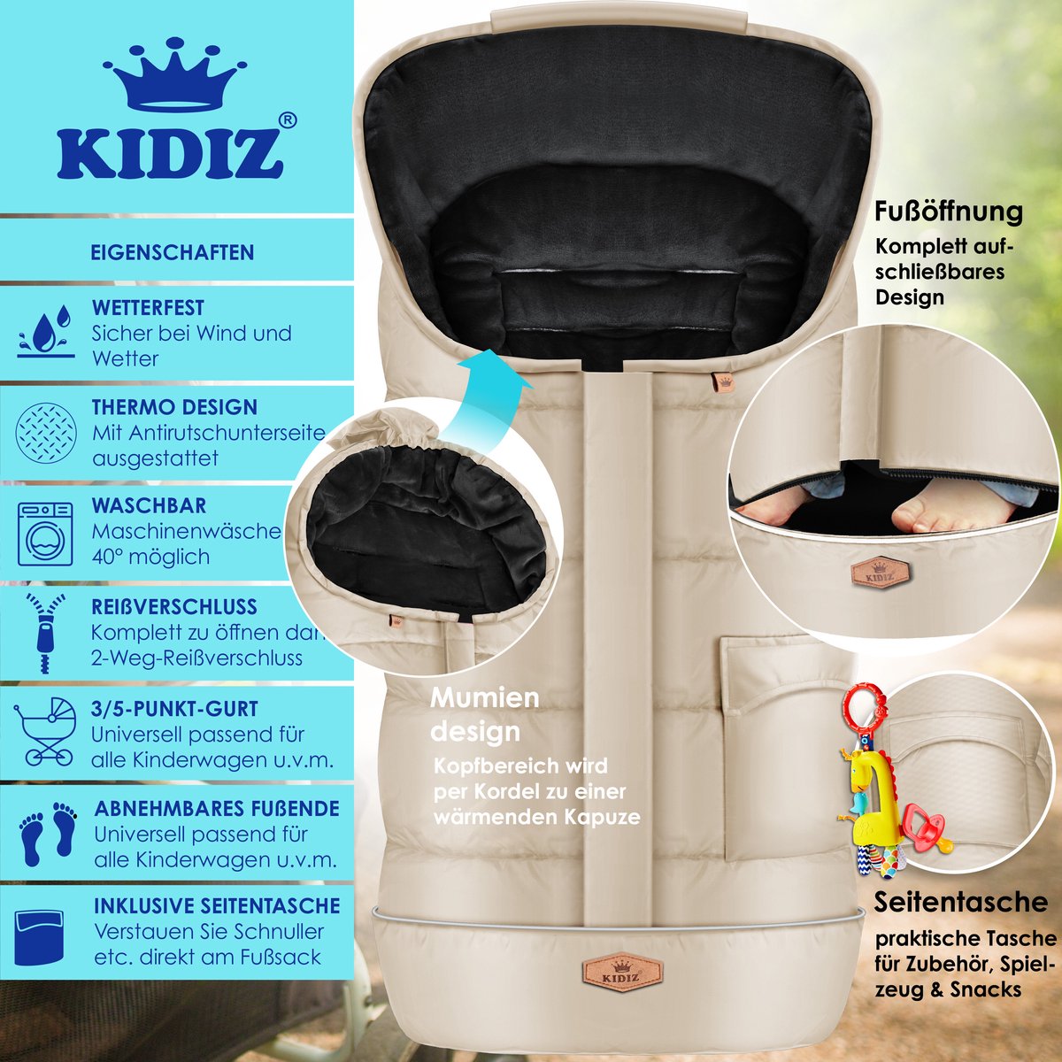 Kidiz Voetenzak Voor Autostoeltje En Buggy Met Ritss   Baby Slaapzak Deken Voor Maxi Cosi Wandelwagen Kinderwagen   Grijs 983959009