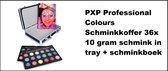 Trousse à maquillage PXP Professional Colors 36 x 10 grammes pots de maquillage en plateau + livre de maquillage - Maquillage soirée à thème festival anniversaire coffret maquillage