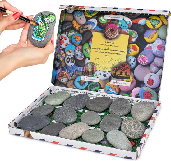 Happy Stones | Stenen Schilderen Kinderen | Stenen Schilderen Volwassenen | 5-8 cm | 15 stuks | Schilderbare Keien | Happy Stones Pakket | Beach Pebbles cadeau geven