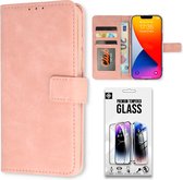 Casemania Hoesje Geschikt voor Apple iPhone 15 Pro Baby Roze & Glazen Screenprotector - Portemonnee Book Case - Kaarthouder & Magneetlipje