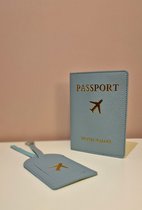Paspoorthoes met bagagelabel - Lichtblauw met Goud - Paspoorthouder - Paspoorthoes - Reisaccessoires - Kofferlabel - Bagagelabel - Set - Paspoort en label - Vakantie