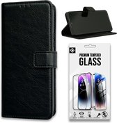 Casemania Hoesje Geschikt voor Apple iPhone 15 Zwart & Volledig Dekkend Screenprotector- Portemonnee Book Case - Kaarthouder & Magneetlipje