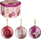 House of Seasons Cadeau Set Kerstballen Peace & Love - 14 Stuks - Ø7,5 cm - Onbreekbaar - Roze