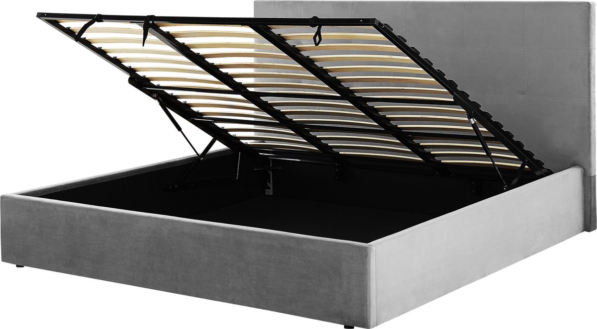 BELIANI LORIENT - Bed met opbergruimte - Lichtgrijs - 180 x 200 cm - Fluweel