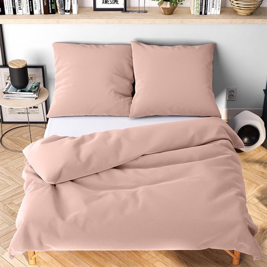 Beddengoed 135 x 200 cm, rose, douce et infroissable, 1 dekbedovertrek + 1 taie d'oreiller 80 x 80 cm.