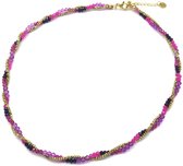 Collier avec Perles - Acier inoxydable - Longueur 39-45 cm - Violet