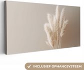 Peinture sur toile 80x40 cm - Décoration murale Herbe de la Pampa - Plumes - Pastel - Wit - Décoration murale murale salon - Décoration chambre - Accessoires de chambre - Peintures