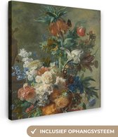 Canvas Schilderij Stilleven met bloemen - Schilderij van Jan van Huysum - 20x20 cm - Wanddecoratie