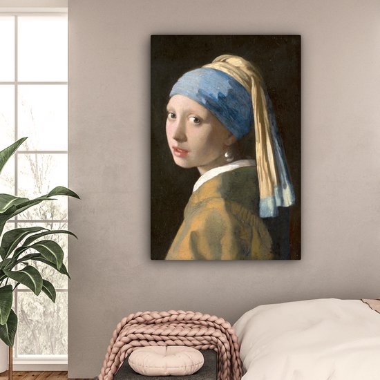 Peinture sur toile Fille à la perle - Peinture de Johannes Vermeer - 80x120 cm - Décoration murale