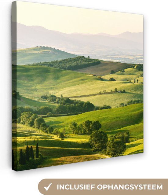 Canvas Schilderij Natuur - Toscane - Groen - Landschap - 20x20 cm - Wanddecoratie