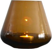 Waxinelichthouder Pear - Coffee Glas - Hoogte 12cm/ Diameter 13 cm - 1 STUK