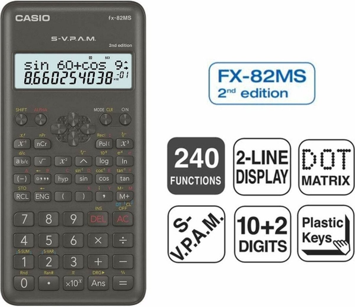 Casio FX-82MS-2 Calculatrice scolaire à piles Zwart Nombre de positions  d'affichage : 12 | bol