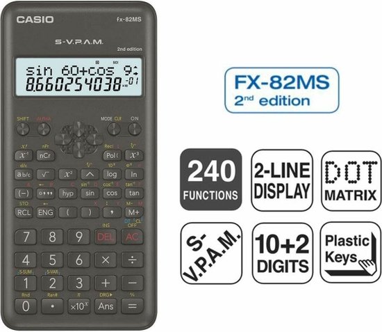 Casio FX-82MS-2 Schoolrekenmachine - Donkergrijs - Aantal displayposities: 12