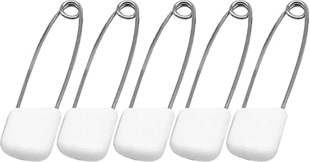 CHPN - Veiligheidsspelden - Veiligheidsspeld met Beschermkap - Wit - 5,4 CM - LuierSpeld - Veilige speld - 5 stuks - Beveiligde speld - Universeel