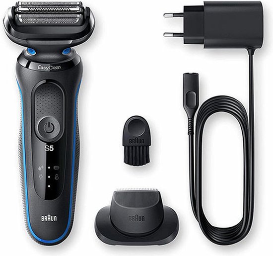 Braun Series 5 51-B1200s Scheerapparaat voor heren met EasyClick precisietrimmer, EasyClean, nat en droog, oplaadbaar, draadloos elektrisch scheerapparaat met snijbladen, blauw