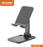 ISWISS Universele Desktop Houder - Bureau - Aluminium - Stijlvol Design - Wit - Voor Telefoon/Tablet - Verstelbaar: Organisatie met Stijl!