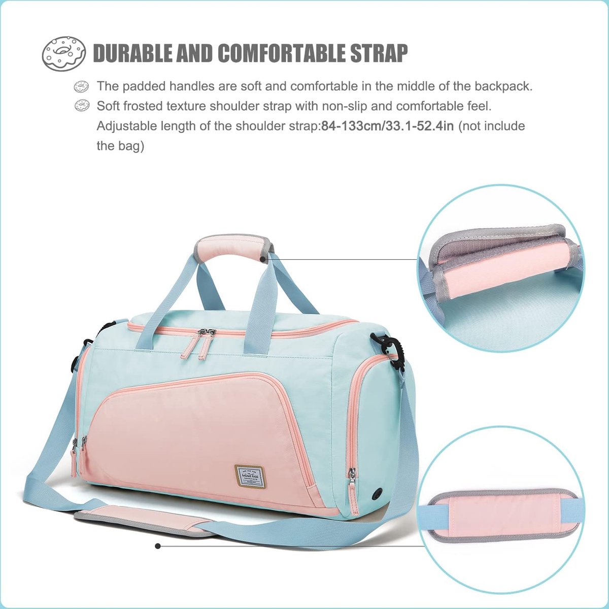WindTook Sporttas voor dames, 35 liter, fitnesstas met schoenenvak, reistas, trainingstas, duffeltas, weekendtas, zwemtas, sport, gymtas, heren, reistas voor sport, fitness, yoga, 53 x 27 x 27 cm