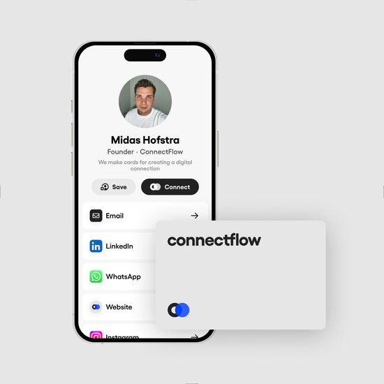 ConnectFlow - Digitaal visitekaartje - NFC & QR - Deel en ontvang gegevens - Standard Card White