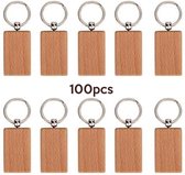 100 stuk beuken houten sleutelhanger, houten tags sleutelhangers hangende decoratie voor handtas portemonnee mobiel(Rechthoek)