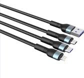 3 en 1 - Micro USB/USB-C/Lightning 1,2 Mètre - 120 cm - Câble de charge - Câble de données - Zwart