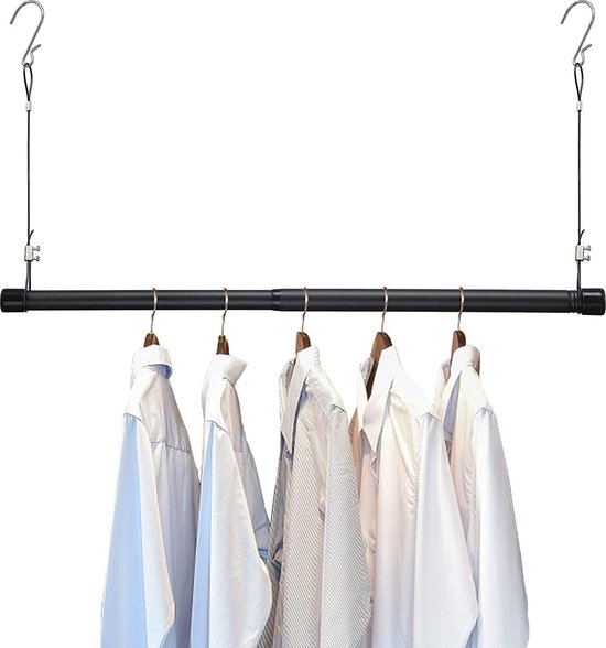 Hangende kledingstang, kaststang, 38-63 cm, telescoopstang, verstelbare hangklemstang, kledingkast van roestvrij staal, uittrekbare garderobestang, spanstang voor garderobe/matzwart