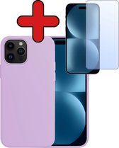 Hoesje Geschikt voor iPhone 15 Pro Hoesje Siliconen Case Hoes Met Screenprotector - Hoes Geschikt voor iPhone 15 Pro Hoes Cover Case - Lila
