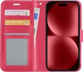 Hoes Geschikt voor iPhone 15 Pro Max Hoesje Book Case Hoes Flip Cover Wallet Bookcase - Donkerroze