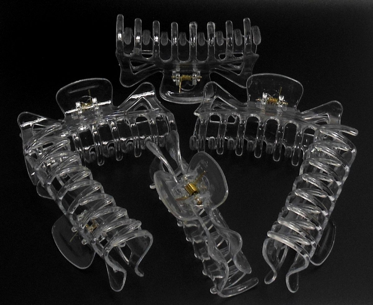 6 haarklemmen strik-vorm 9,5 cm transparant