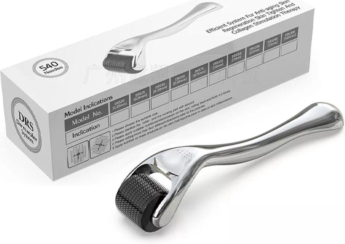 Dermarolling - Deluxe premium Silver kwaliteit Titanium dermaroller - 540 naalden- 1 mm incl. Beschermkap en Opbergdoosje - dermaroller haargroei - dermaroller 0.5