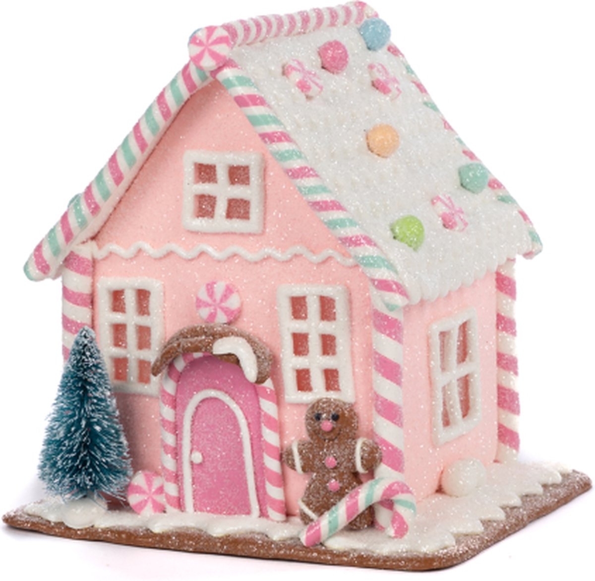 SNOEP-HUISJE-KERST-ROZE-15,5CM-HANDGEMAAKT-UNIEK-APART-LIEF-ZOET-DECORATIE