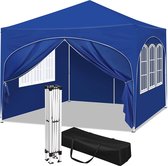 BukkitBow - Partytent met Zijwanden en Ronde Rand – Opvouwbare Tent – Waterdicht en Weersbestendig – Tuinpaviljoen - 300 x 300 cm – Blauw