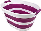 Wasmand van kunststof, inklapbaar, 23 l, ovale kuip/mand, opvouwbare opbergcontainer/organizer, draagbare wasmand, ruimtebesparende wasmand (1, wit/paars)