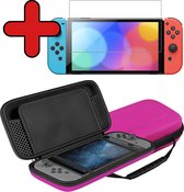 Hoes Geschikt voor Nintendo Switch Case Hard Cover Bescherm Hoesje Met Screenprotector - Case Geschikt voor Nintendo Switch Hoes - Roze