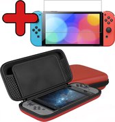 Hoes Geschikt voor Nintendo Switch Case Hard Cover Bescherm Hoesje Koord Met Screenprotector - Case Geschikt voor Nintendo Switch Hoes - Rood
