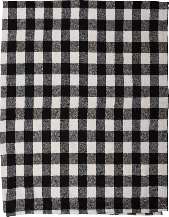 Clayre & Eef Plaid 130x170 cm Zwart Wit Polyester Deken
